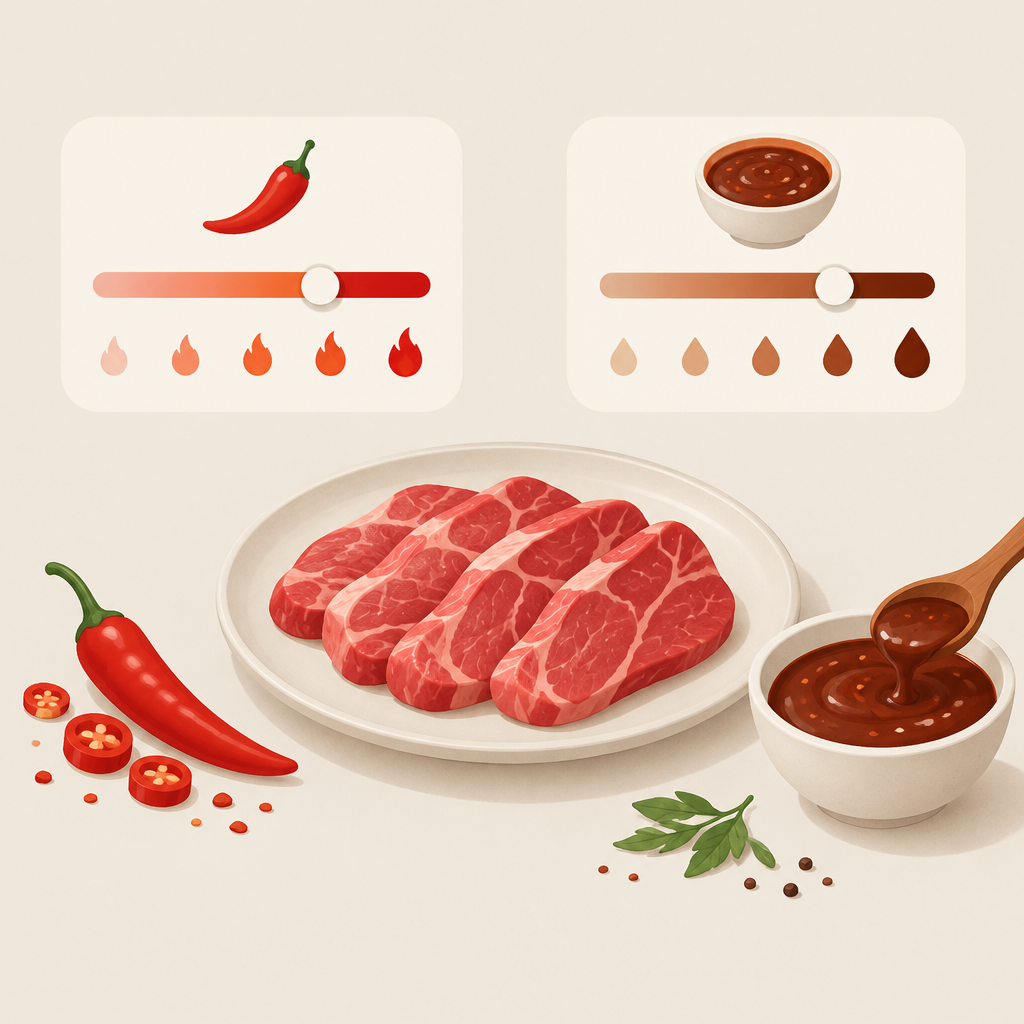 AI 생성 설명 이미지: 안산일동한우 유니드정육식당 | 매운맛과 양념량을 구분해 요청하는 법