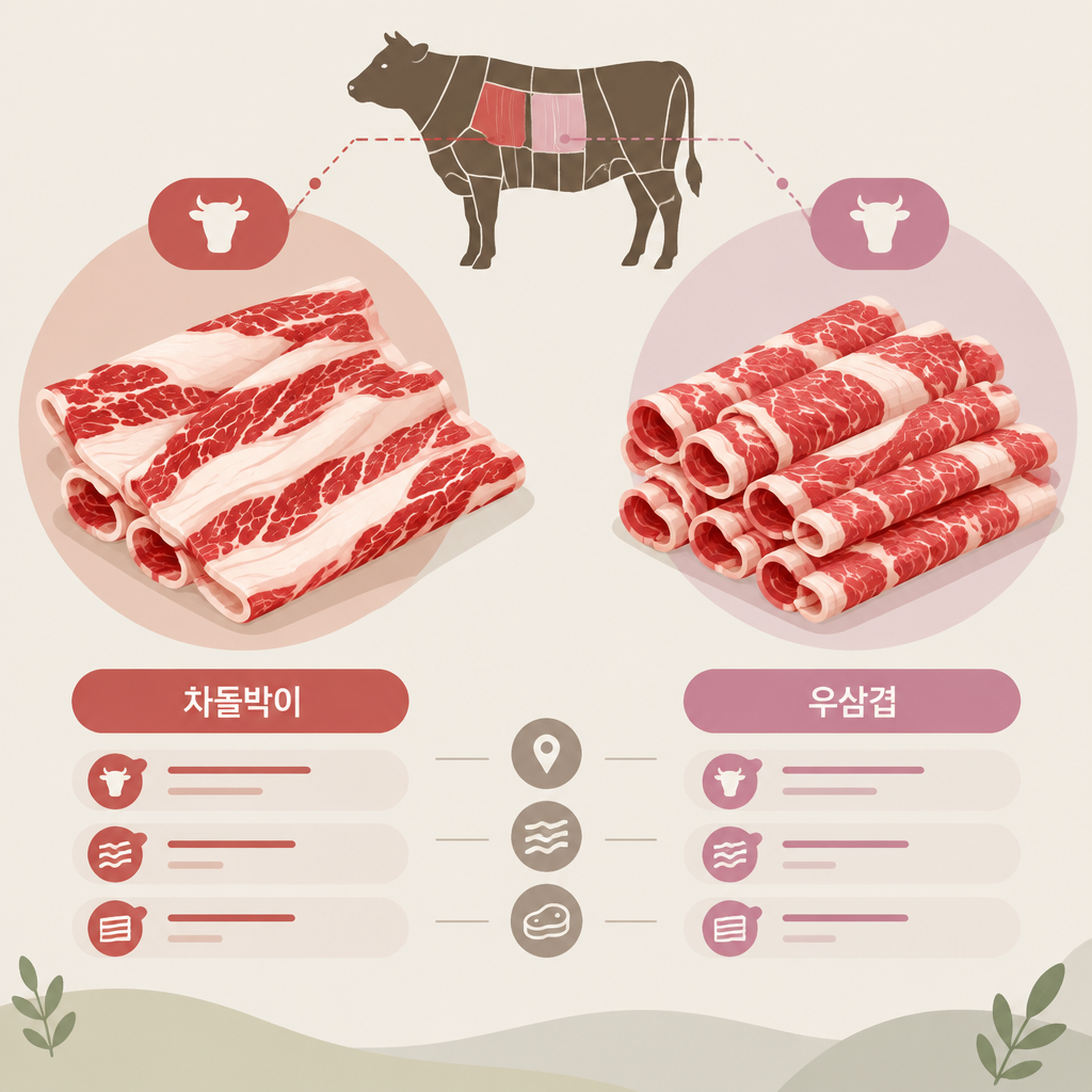 AI 생성 설명 이미지: 안산일동한우 유니드정육식당 | 차돌박이와 우삼겹, 이름만으로 알 수 있는 범위